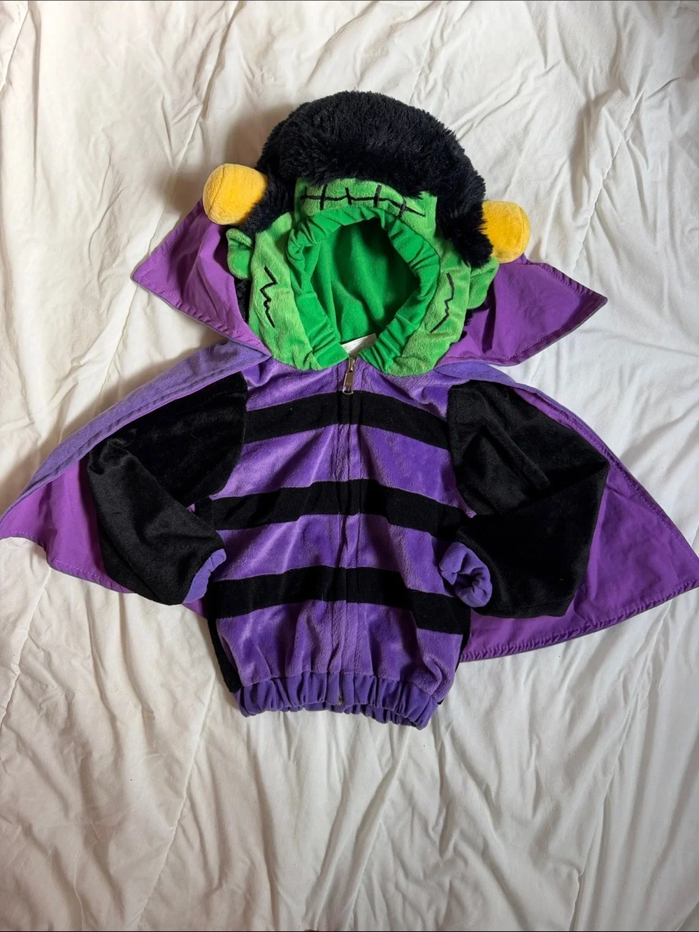 Kids Purple & Green Frankenstein Hooded Costume Jacket with Cape